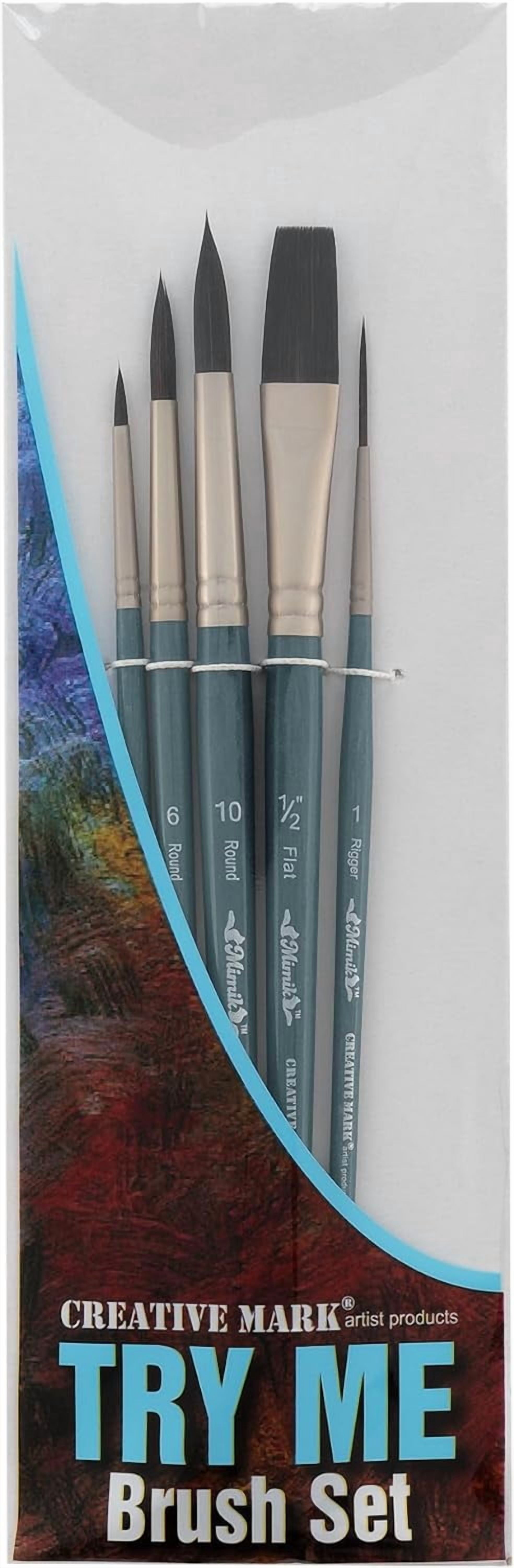 JJEAN-Artist Paint Brush Set - Mimik Synthethic Squirrel Short Handle Paint Brushes - Assorted Sizes - Try Me Pack - 5 Pieces