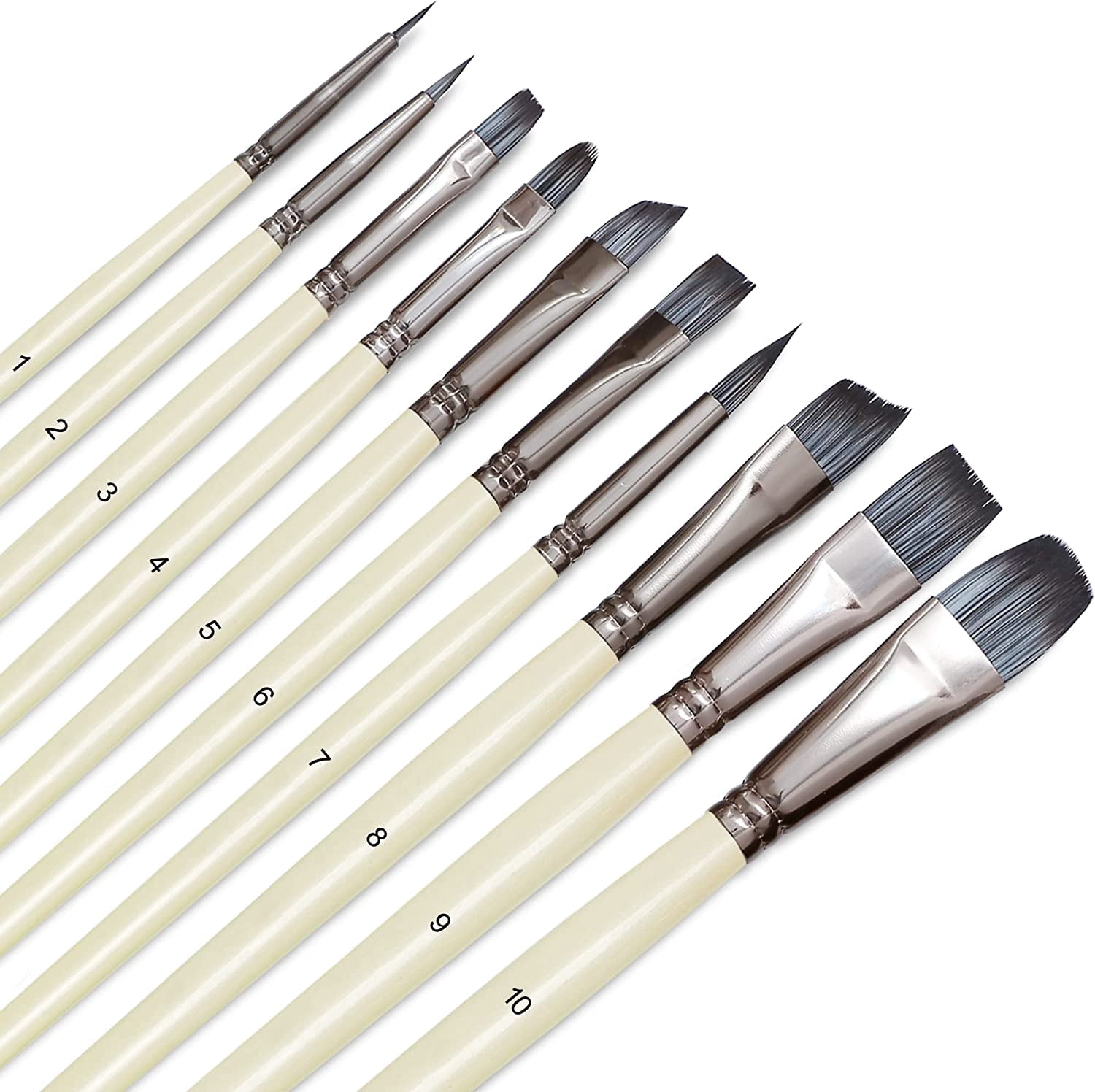 JJEAN-Artist Paint Brushes Set 10pcs for Acrylic Oil Watercolor Gouache Paint by Numbers, Art Face and Body Professional Miniatures Painting Kits with Anti-Shedding Nylon Hair Tips Paintbrushes