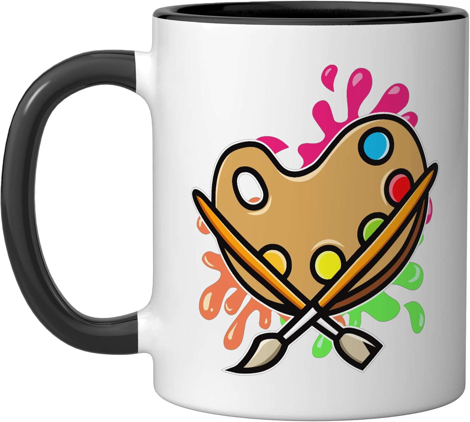 JJEAN-Artist Paint Palette And Brushes I Art I Artist Ceramic Mug, Black/White