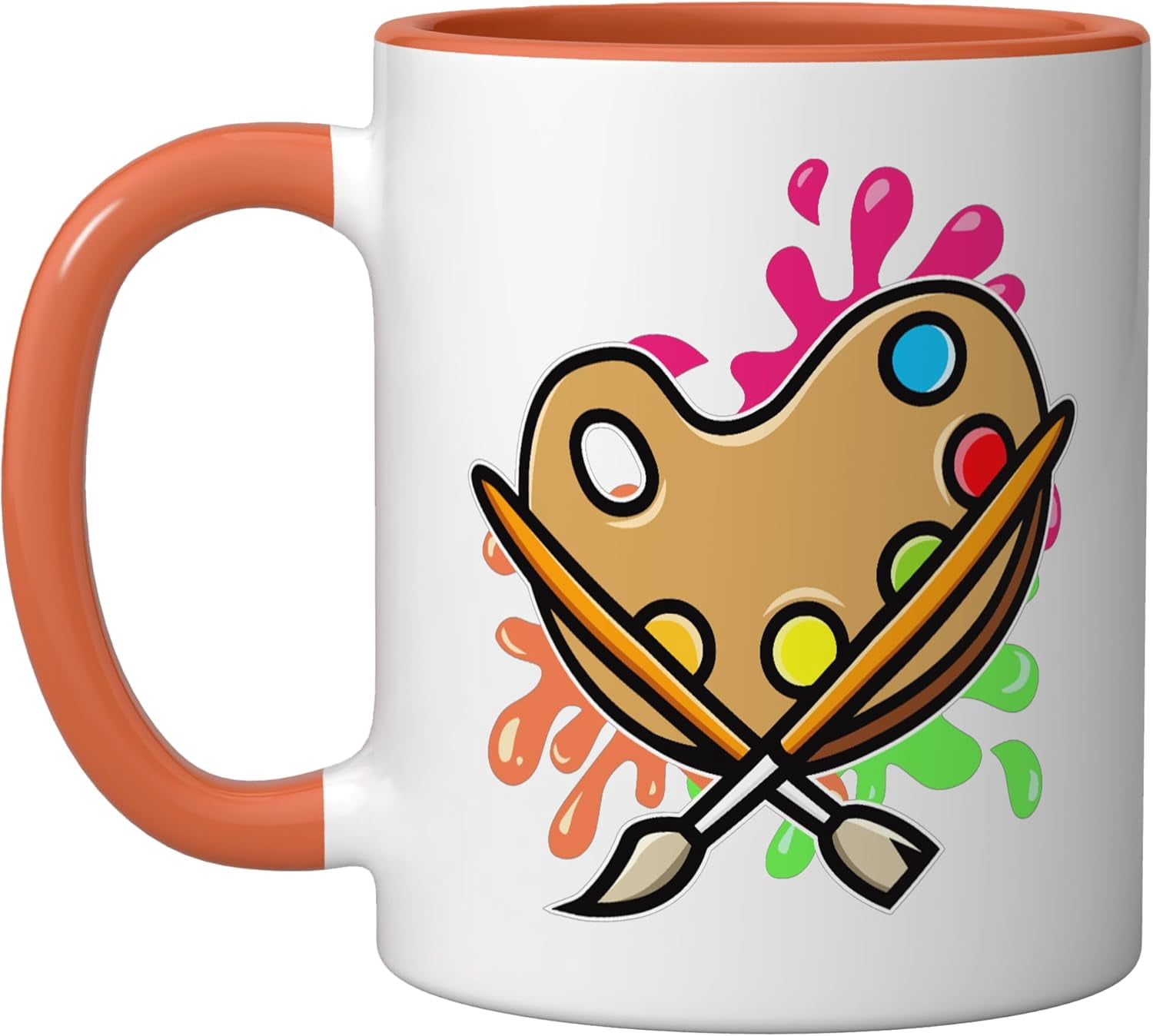 JJEAN-Artist Paint Palette And Brushes I Art I Artist Ceramic Mug, Orange/White