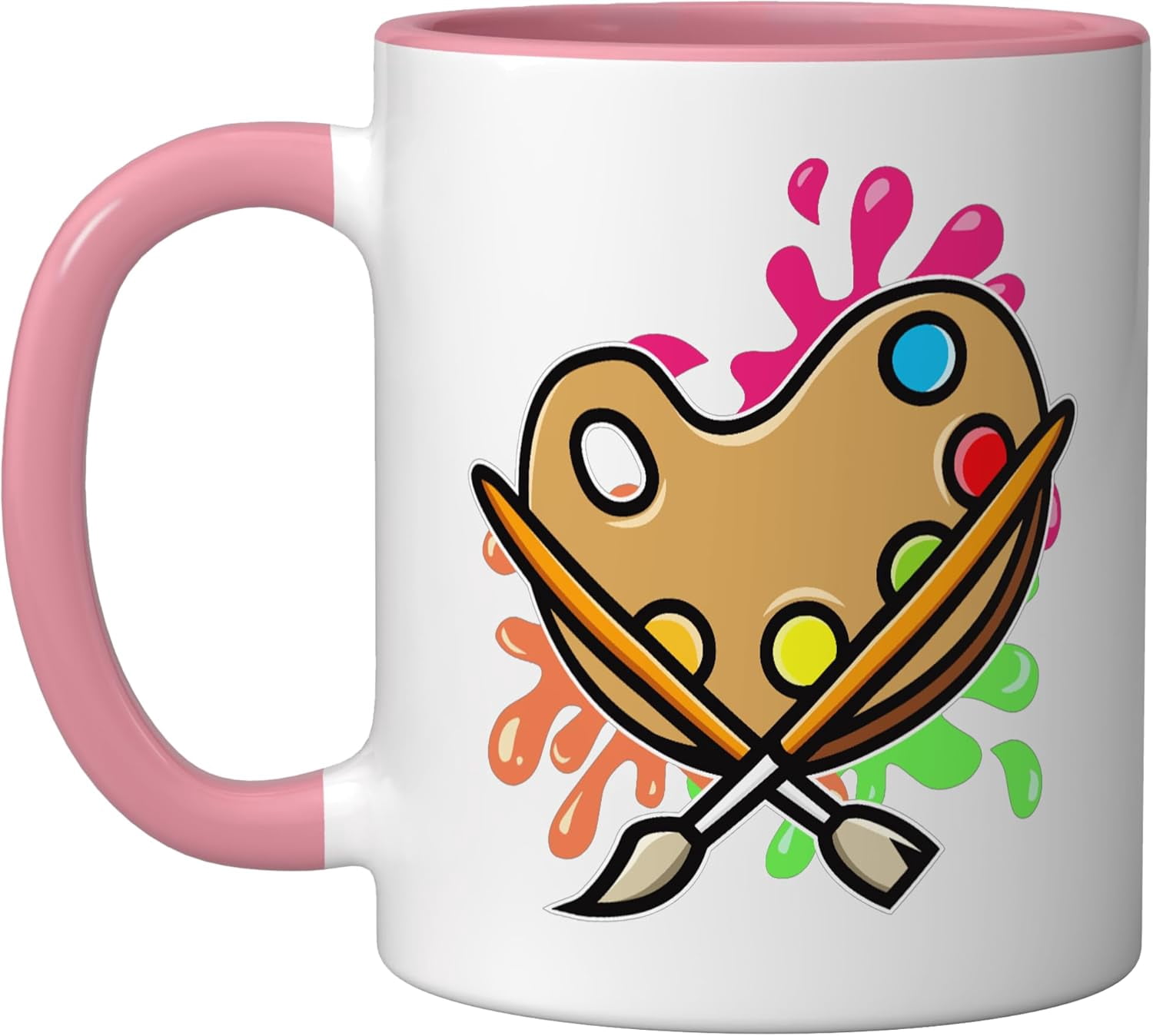JJEAN-Artist Paint Palette And Brushes I Art I Artist Ceramic Mug, Pink/White