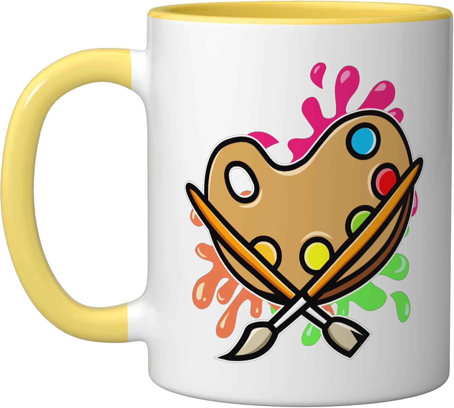 JJEAN-Artist Paint Palette And Brushes I Art I Artist Ceramic Mug, Yellow/White