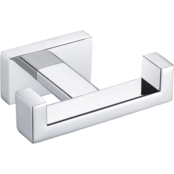 JJEAN-Bathroom Towel Hook, SUS 304 Stainless Steel Hand Towel Double Hook for Wall, Robe Coat Holder, Polished Chrome