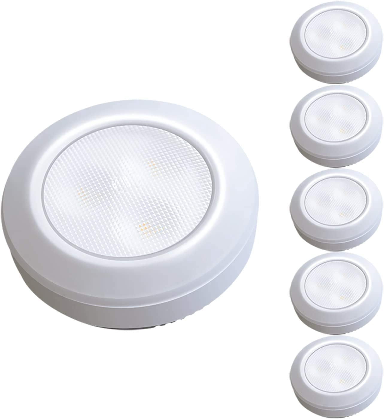 JJEAN-Battery Powered Tap Light, Mini LED Tap Closet Light, Wireless Puck Light, Under Counter Lighting, Touch Light Stick on Push Lights, Warm White Night Light for Kitchen, Shelf, Cabinet(6Pack)