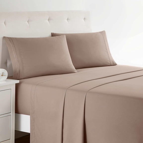 JJEAN-Bed Sheets, Premier 1800 Series 4 Piece Bed Sheet Set, Deep Pocket, Wrinkle, Fade, Stain Resistant, Luxury Soft Bedding Sheets & Pillowcases, Twin, Taupe Sand