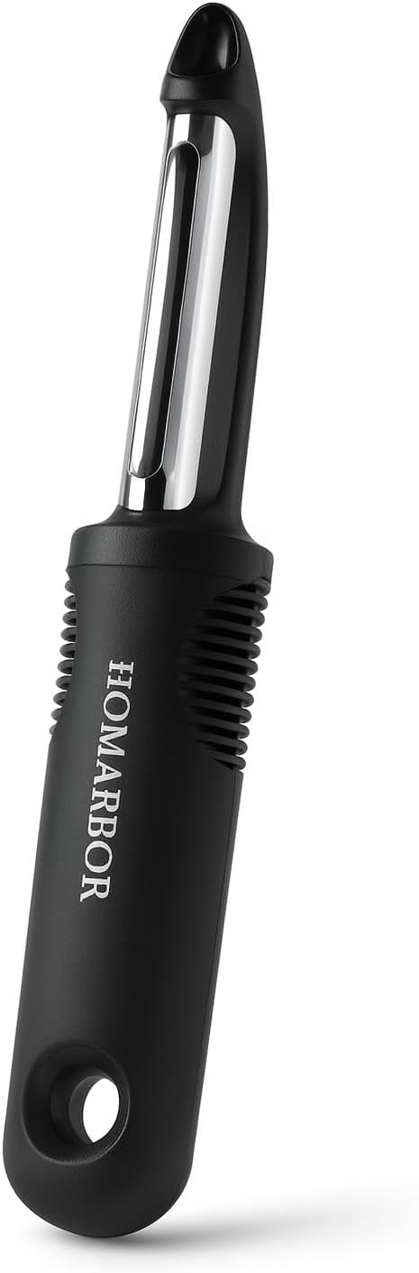 JJEAN-Black Premium Vegetable Peeler | Ultra-Sharp Swivel Stainless Steel Blade | Ergonomic Soft Grip Handle | Mango Peeler | Dishwasher Safe | Skin Peeler for Veggies & Fruits | Potato Peeler & Eye