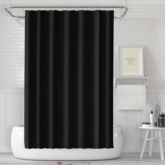 JJEAN-Black Shower Curtain Liner Plastic Bath Curtain with 3 Magnets Thickened Water Proof Quick Drying Shower Curtain Set with 12 White Hooks Shower Liner for Bathroom Shower,71x71inch