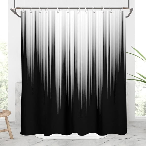 JJEAN-Black Shower Curtain White Grey Gray Gothic Goth Modern Abstract Mens Boys Ombre Cool Anime Dark Minimalist Art Masculine Home Bathroom Decor Bathtub Set with 12 Hooks, 60x72 Inch, Gradient