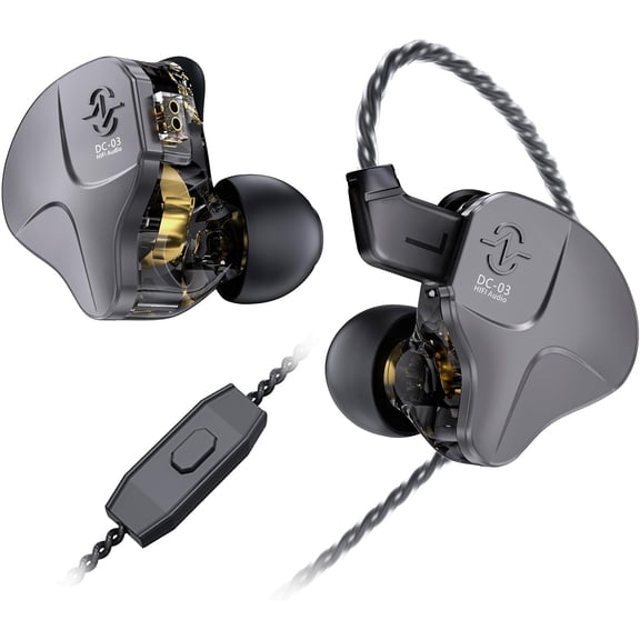 JJEAN-CCZ DC03 in Ear Monitor Headphones, IEM Earphones Wired Earbuds Without Microphone, Noise Cancelling inear Headphones Wired, 1DD Powerful Bass HiFi Ear Buds, IEM for Gaming Music (Gun, with Mic