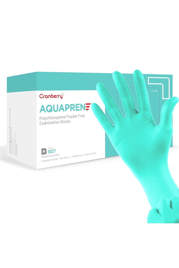 -CR3028 AquaPrene Chloroprene Powder Free Exam Gloves, Disposable, 3.2 mil, Aqua, Large (Pack of 200)