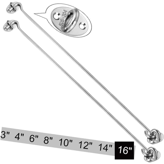 JJEAN-Cabin Hook2PCSSUS 304 Stainless Steel Eye Shed Gate Door Latch Silent Holder Window Brace (16 INCH)