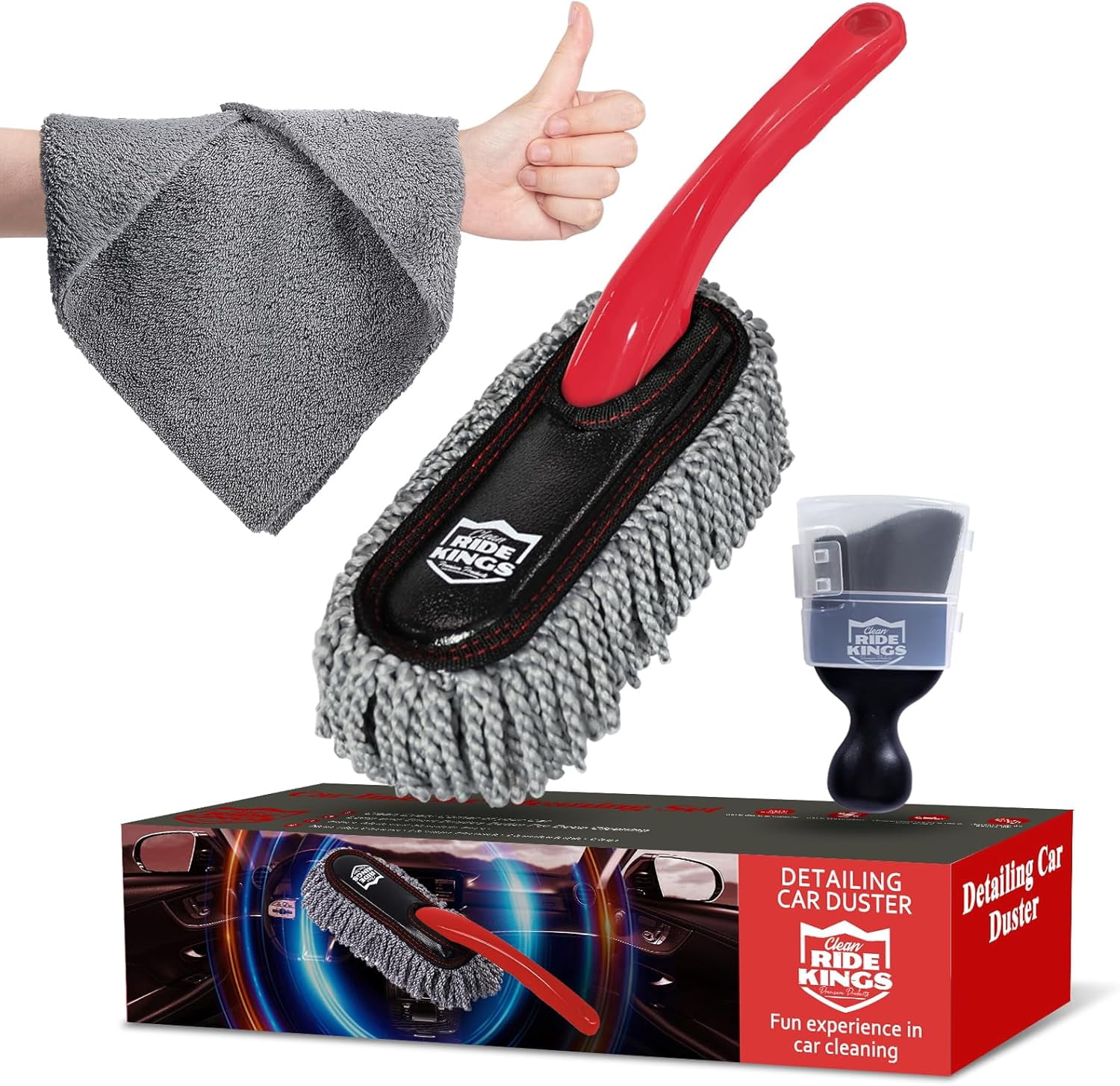 JJEAN-Car Detailing Kit - 3 Packs: Car Duster, Interior Cleaning Brush, Microfiber Towels | Detail Tools