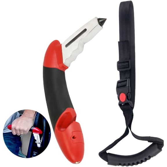 JJEAN-Car Handle Assist Holder, 5 in 1 Vehicle Support Handles, Seatbelt Cutter, Window Breaker, Car Emergency Tool with LED Flashlight for Elderly, Disabled