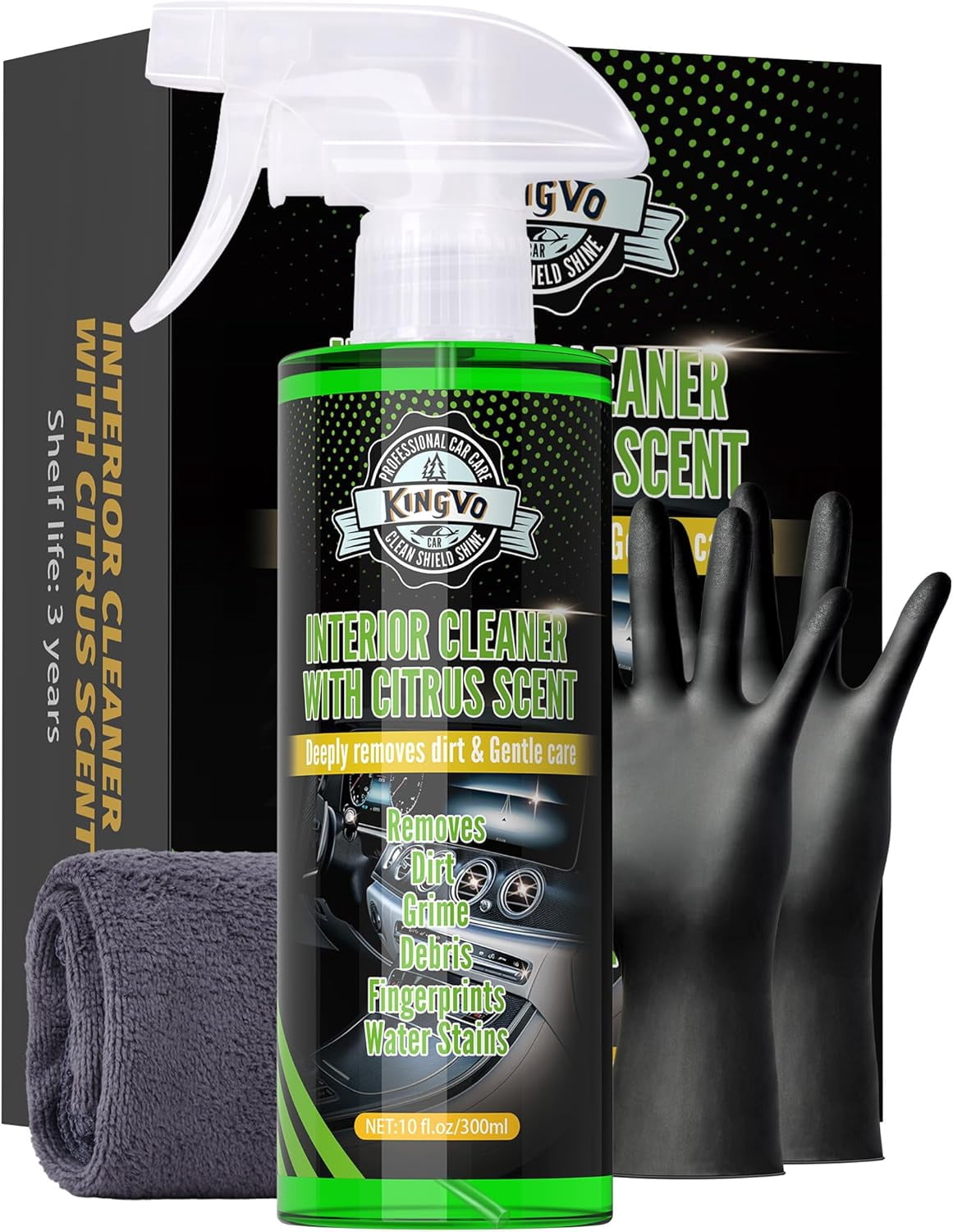 JJEAN-Car Interior Cleaner Spray, Multipurpose Leather Seat Cleaner Upholstery Car Cleaning Kit with Citrus Flavor Auto Dashboard Vinyl Detailing Supplies Kit,10 OZ