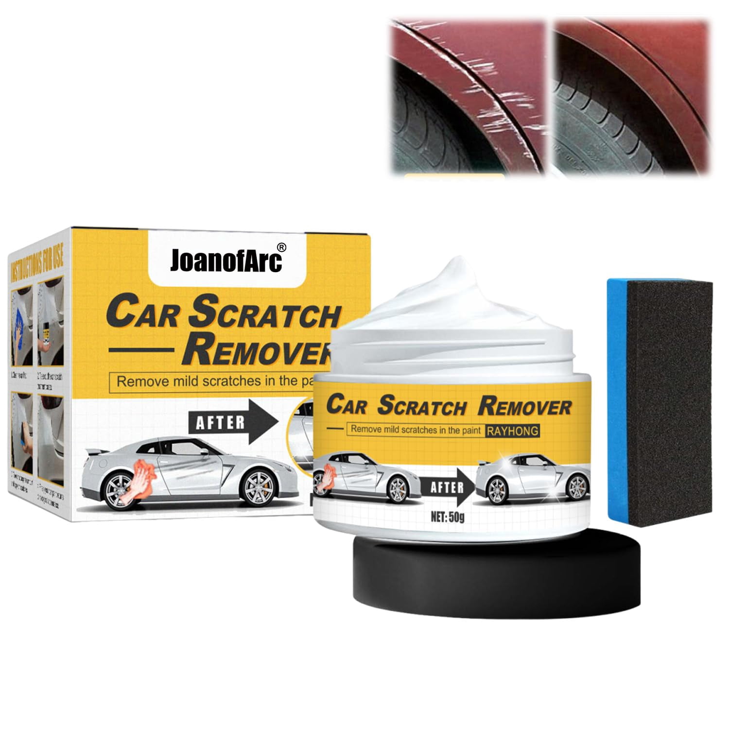 JJEAN-Car Scratch Remover Cream, Scratch Remover for Vehicles, Multi-Purpose Car Scratch Repair Paste with Wipes Cleaning Cloth, Repair Polishing Kit for Light Scratches and Swirls