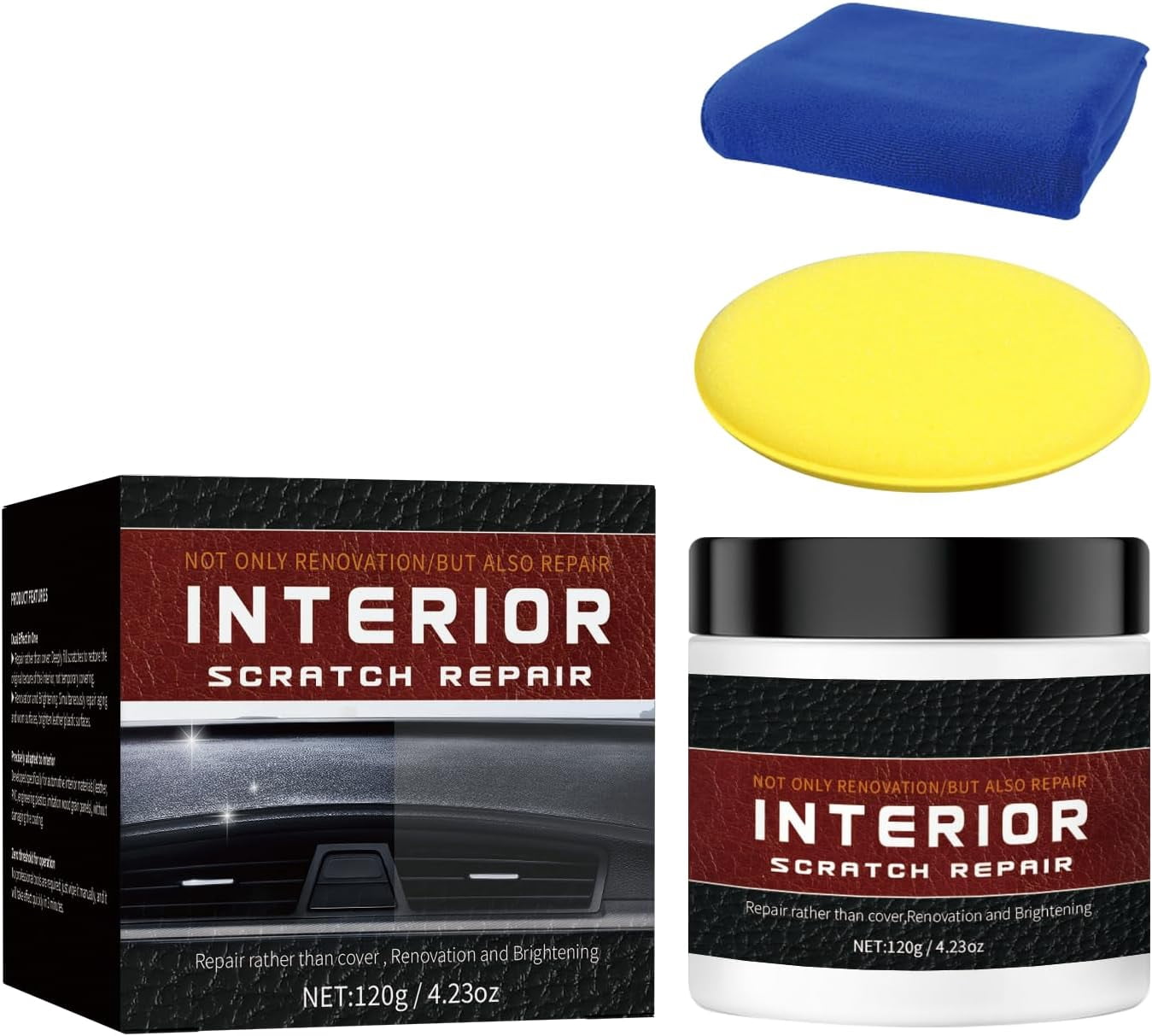 JJEAN-Car Scratch Repair Kit - 2026 UpgradedInterior Scratch Remover for Car Dashboards, Plastics, and Leather, Long-Lasting Protection and Gloss Enhancement - 4.23 oz