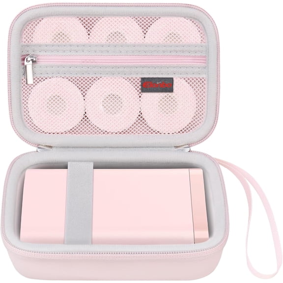 JJEAN-Carrying Case for Nelko P21/ SUPVAN E10/ ORGSTA S001/ NIIMBOT D110/ Phomemo D30/ ORGBRO X1 Label Maker Machine, Portable Mini Bluetooth Label Printer Holder, Mesh Pocket Fits Label Paper, Pink