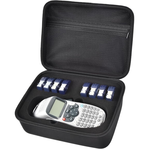 JJEAN-Case Compatible with DYMO LetraTag LT-100H Handheld Label Maker Machine, Holder for Labeler Makers Printer Machine & Labeling Tapes Refills, with Mesh Pocket for Accessories- (Black Sponge)