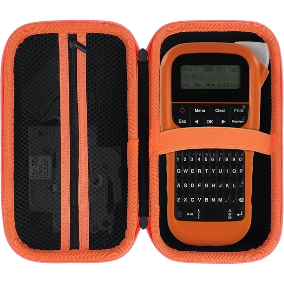 JJEAN-Case Compatible with Brother P-Touch PTH110 / PTH111 Pro / PTE110 Portable Monochrome Label Maker (Black+Orange Zipper)