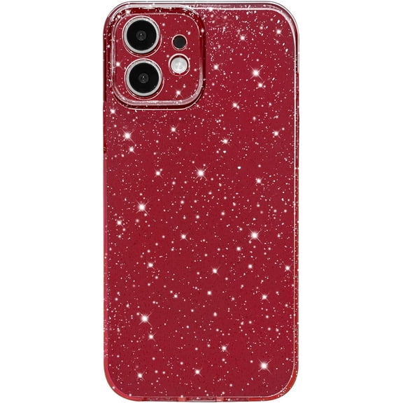 JJEAN-Case for iPhone 11 Case Glitter Cute Sparkly Shiny Bling Sparkle Phone Cases 6.1", Thin Slim Fit Soft TPU Bumper Shockproof Rubber Protective Cover for Women Girls Girly, Red