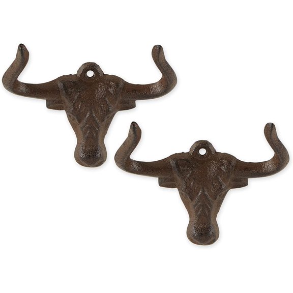 JJEAN-Cast Iron Collection Decorative Wall Hook Set, Ox, 2 Count
