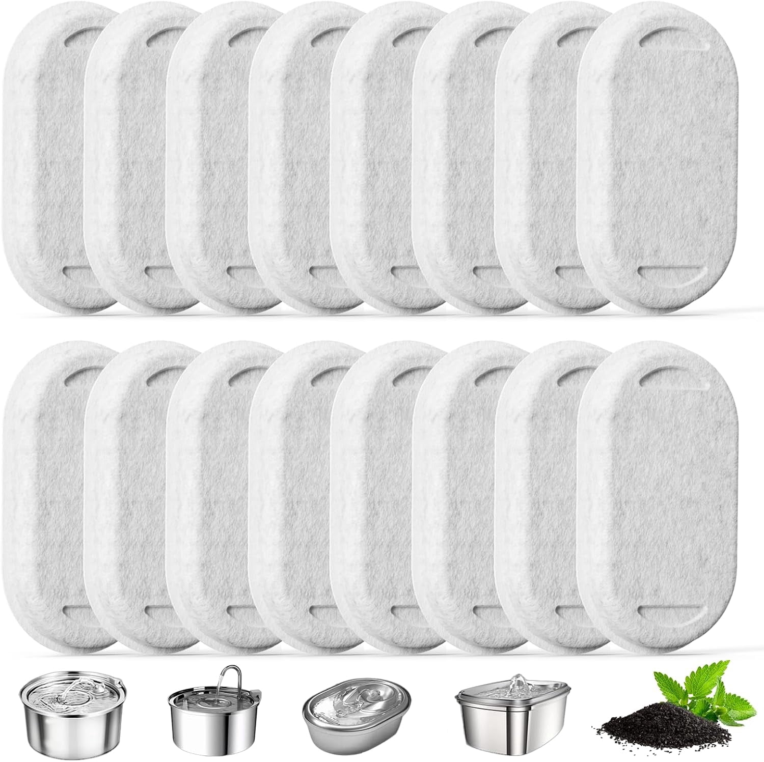 JJEAN-Cat Water Fountain Filter, 16 Pack Cat Fountain Replacement Filters for 67oz/2L & 108oz/3.2L Stainless Steel Pet Water Dispenser, Triple Filtration Activated Carbon Filters for Cat and Dog