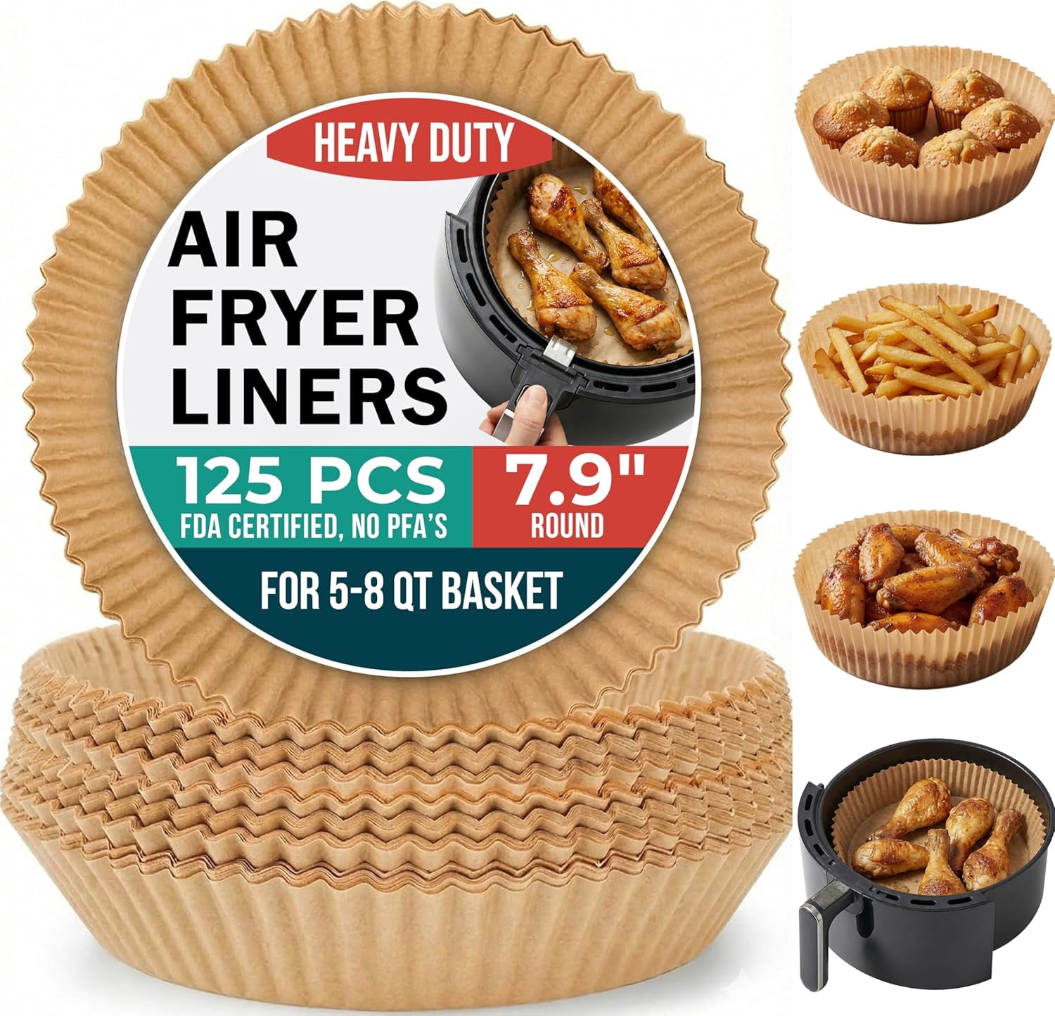 JJEAN-Cathy Yoder's Round Air Fryer Liners, 125 PCS 8 inch Air Fryer Liners Disposable Round, 5-8 QT Circle Airfryer Liner Easy Cleanup Airfryer Parchment Paper Round-Shape Sheets for Cooking & Bakin