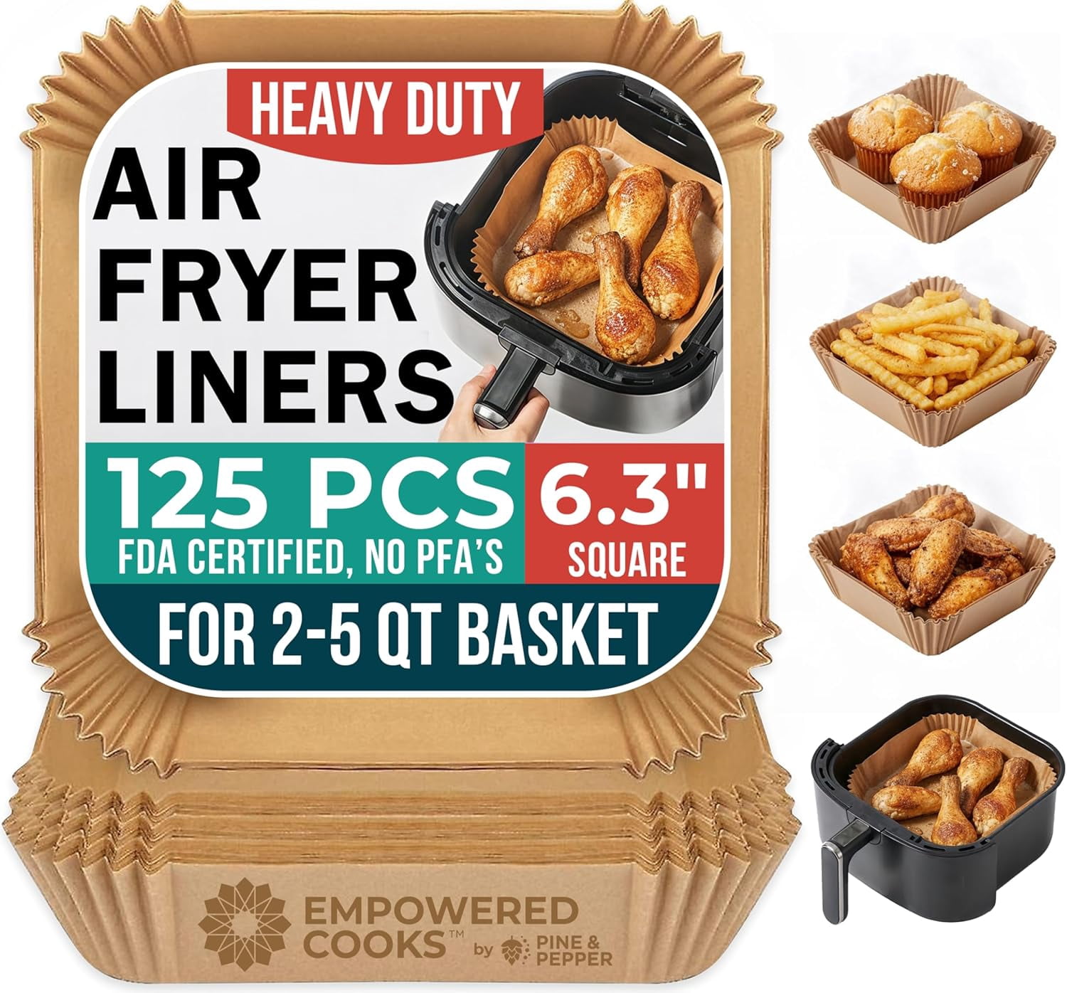 JJEAN-Cathy Yoder's Square Air Fryer Liners, 125 PCS 6.3 inch Small Air Fryer Liners, 2-5 QT Easy Cleanup Square AirFryer Liner Disposable, AirFryer Liner Parchment Paper for Cooking & Baking