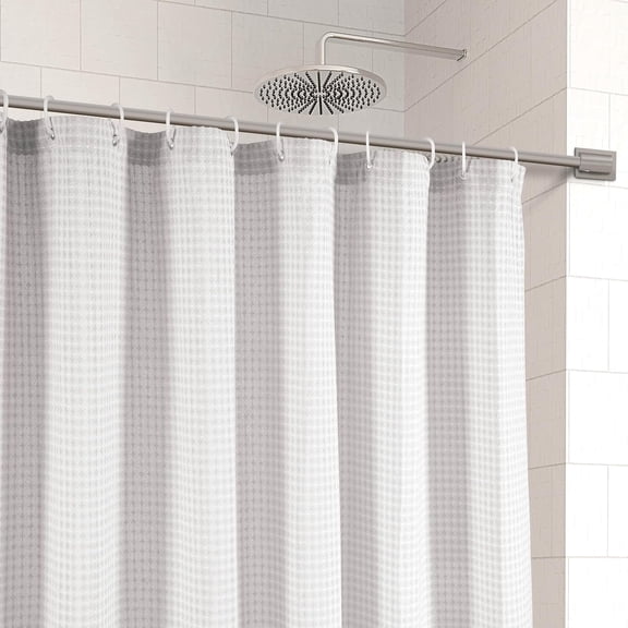 JJEAN-Classic Hotel Shower Curtain for Bathroom - 72W x 72H - Luxury Waffle Weave - Heavyweight Fabric That Hangs Well, Water Repellent & Quick Dry - Header with Stainless Steel Grommets - White