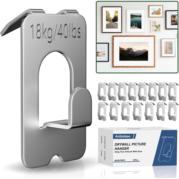 JJEAN-Claw Picture Hangers for Drywall 15 Pcs Heavy Duty Claw Hooks Support Up to 40 lbs, No Damage Tool-Free Drywall Hooks for Hanging Photo, Frame, Mirror, Artwork