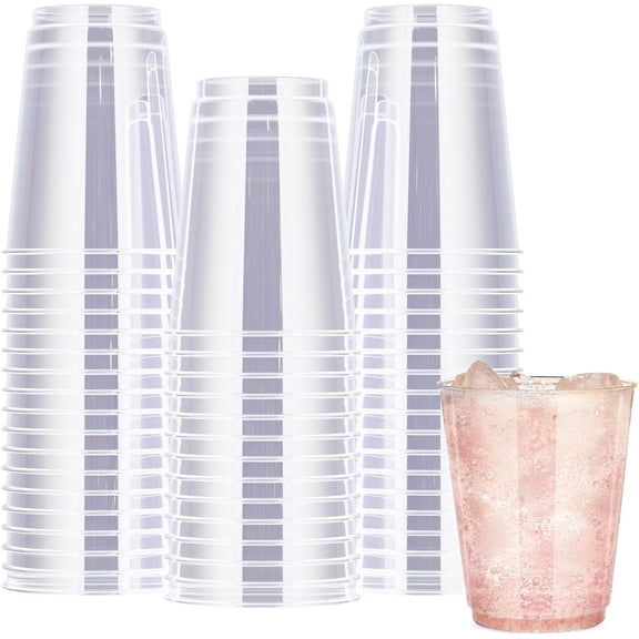 JJEAN-Clear Plastic Cups, 50 Pack Heavy Duty 10 OZ Disposable cups, Plastic cocktail Glasses, Heavy Duty Clear Disposable Cocktail Glasses