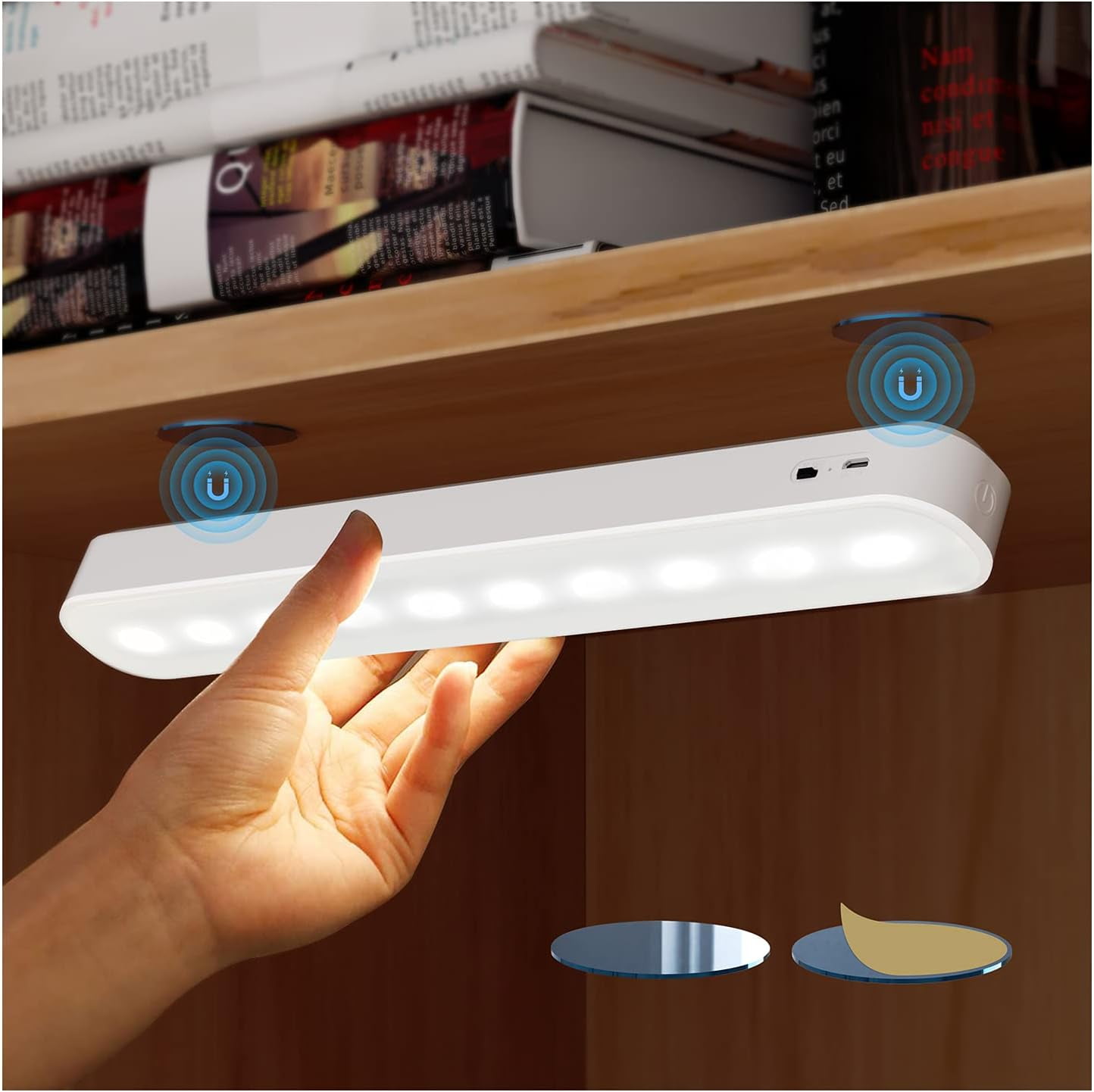 JJEAN-Closet Stick on Light, LED Dimmable Under Cabinet Lighting Wireless, Magnetic Night Light Bar with Rechargeable Battery, for Kitchen Stairs Hallway Sink Counter