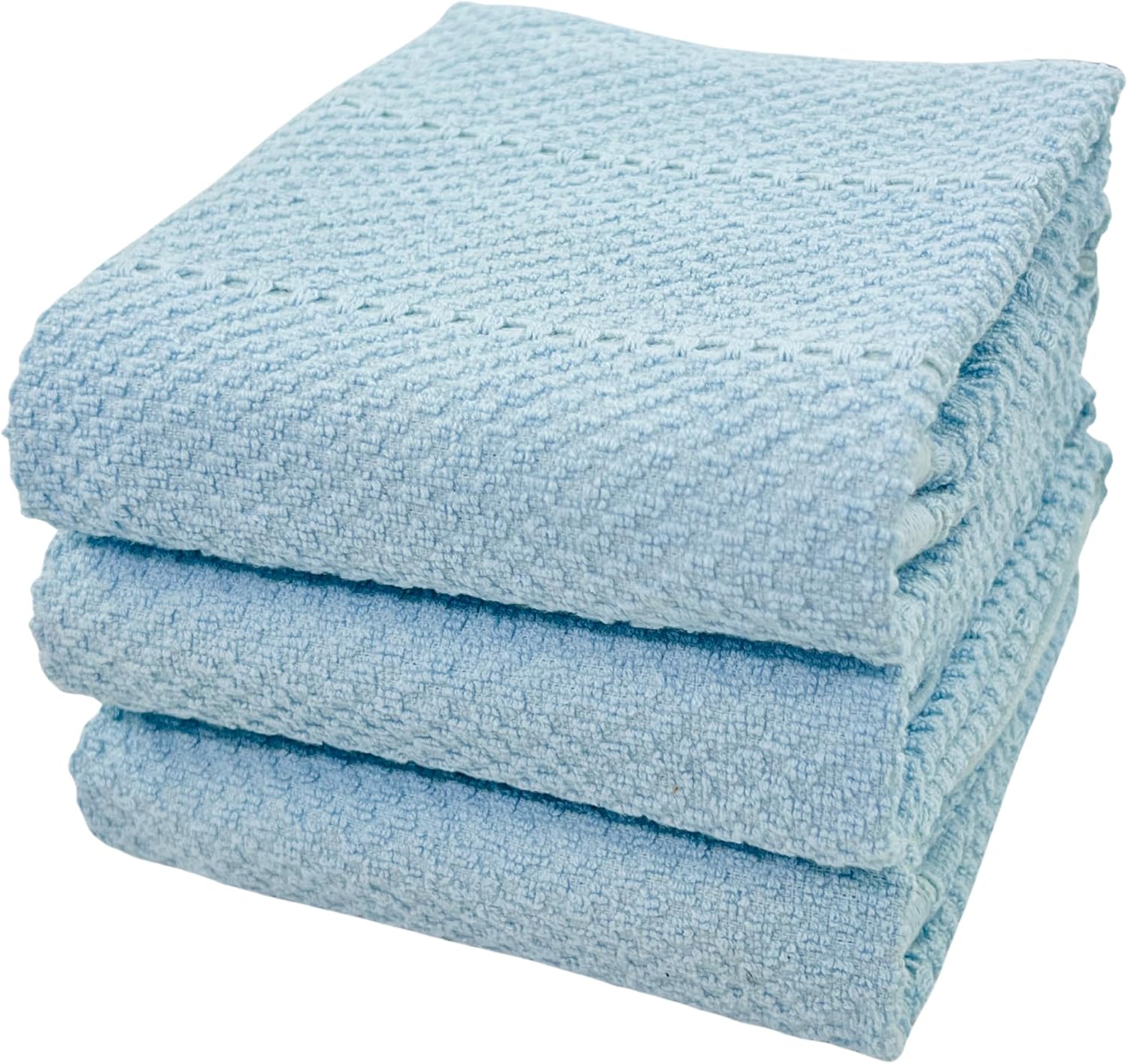 JJEAN-Coastal Sky Light Blue Kitchen Hand Dish Towels: Oversized 28" x 18", 100% Cotton Cloth Soft Cleaning Drying Absorbent Textured Design, Set of 3 Multipurpose for Everyday Use