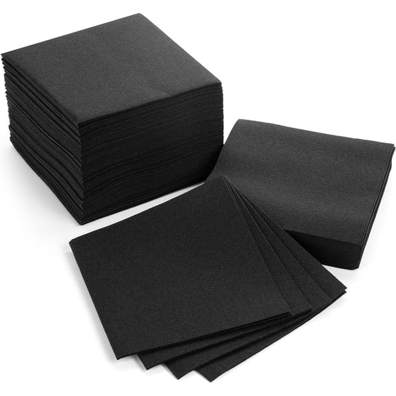 JJEAN-Cocktail Napkins-Disposable Beverage/Bar Napkins-Black Linen-Like Square Napkins-Eco-Friendly & Compostable-Everyday Use, Party or Wedding 4.75inch x 4.75inch (100 Count, Black)