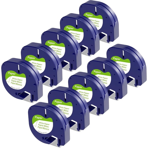JJEAN-Compatible Label Tape Replacement for DYMO LetraTag Refills 91330 10697 Self-Adhesive Paper 12mm x 4m- 1/2 x 13 White Tape for DYMO LetraTag Label Makers Plus LT-100T LT-100H QX50, 10 Pack