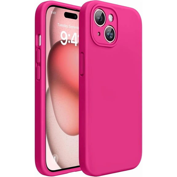 JJEAN-Compatible with iPhone 15 Case, [Soft Anti-Scratch Microfiber Lining], Liquid Silicone Case Gel Rubber Shockproof Drop Protection Phone Case for iPhone 15, Hot Pink
