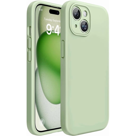 JJEAN-Compatible with iPhone 15 Case, [Soft Anti-Scratch Microfiber Lining], Liquid Silicone Case Gel Rubber Shockproof Drop Protection Phone Case for iPhone 15, Matcha Green