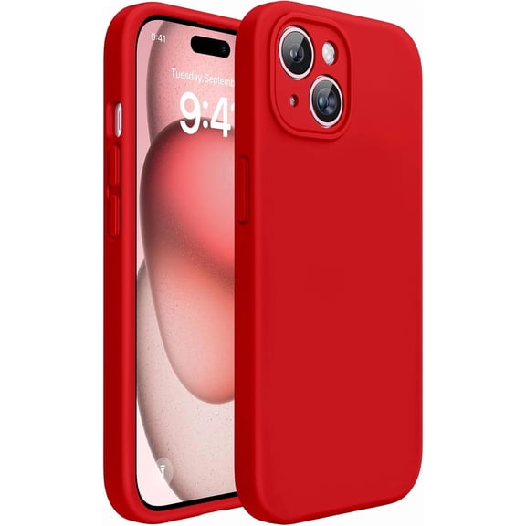 JJEAN-Compatible with iPhone 15 Case, [Soft Anti-Scratch Microfiber Lining], Liquid Silicone Case Gel Rubber Shockproof Drop Protection Phone Case for iPhone 15, Red