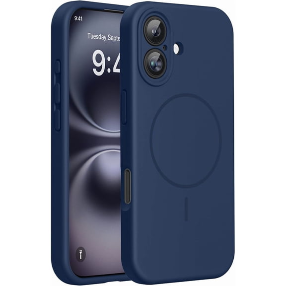 JJEAN-Compatible with iPhone 16 Case, [Soft Anti-Scratch Microfiber Lining], Compatible with MagSafe, Liquid Silicone Case Shockproof Drop Protection Phone Case for 16,Dark Blue