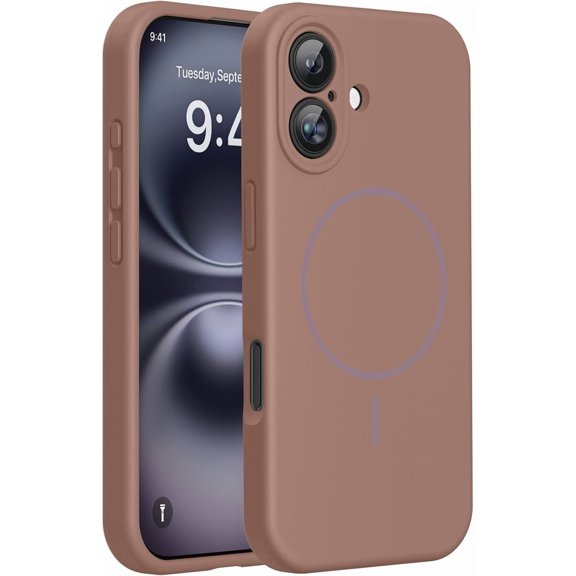 JJEAN-Compatible with iPhone 16 Case, [Soft Anti-Scratch Microfiber Lining], Compatible with MagSafe, Liquid Silicone Case Shockproof Drop Protection Phone Case for 16,Chocolate