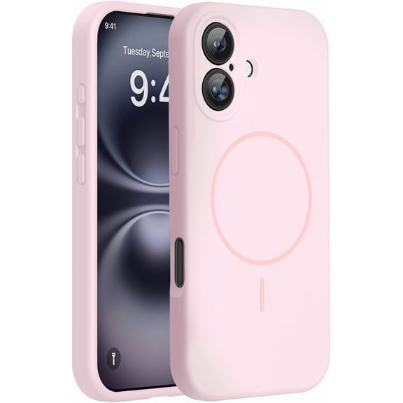 JJEAN-Compatible with iPhone 16 Case, [Soft Anti-Scratch Microfiber Lining], Compatible with MagSafe, Liquid Silicone Case Shockproof Drop Protection Phone Case for 16,Sand Pink