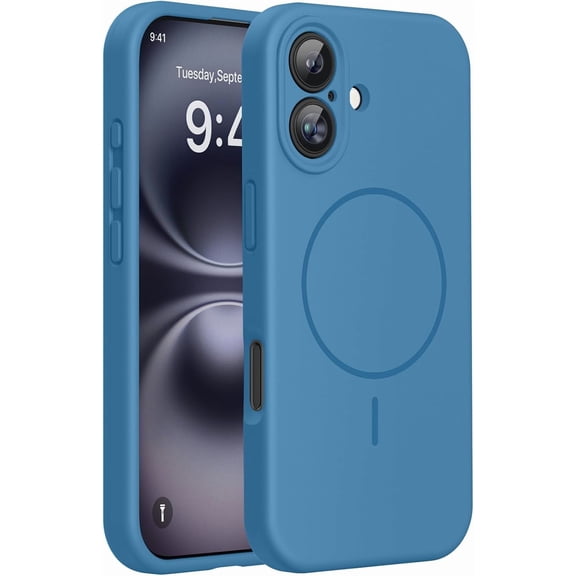 JJEAN-Compatible with iPhone 16 Case, [Soft Anti-Scratch Microfiber Lining], Compatible with MagSafe, Liquid Silicone Case Shockproof Drop Protection Phone Case for 16,Capri Blue