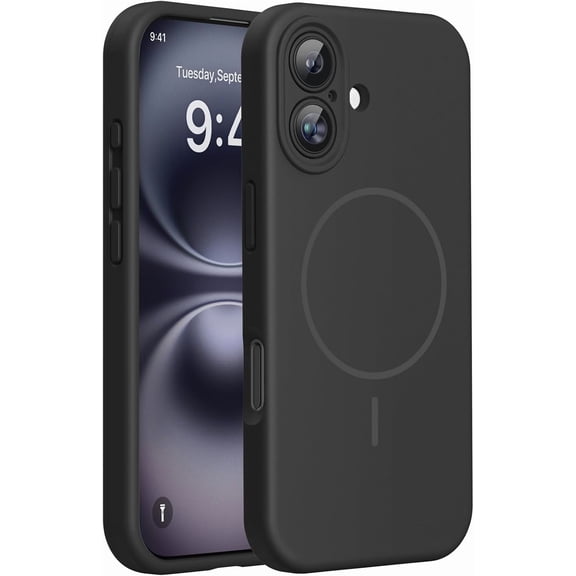 JJEAN-Compatible with iPhone 16 Case, [Soft Anti-Scratch Microfiber Lining], Compatible with MagSafe, Liquid Silicone Case Shockproof Drop Protection Phone Case for 16,Black