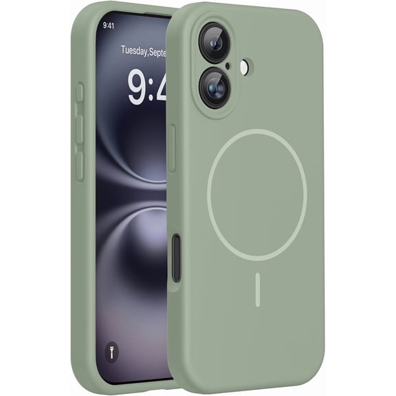 JJEAN-Compatible with iPhone 16 Case, [Soft Anti-Scratch Microfiber Lining], Compatible with MagSafe, Liquid Silicone Case Shockproof Drop Protection Phone Case for 16,Patina Green