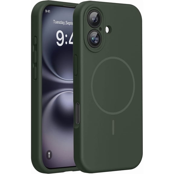 JJEAN-Compatible with iPhone 16 Case, [Soft Anti-Scratch Microfiber Lining], Compatible with MagSafe, Liquid Silicone Case Shockproof Drop Protection Phone Case for 16,Dark Green