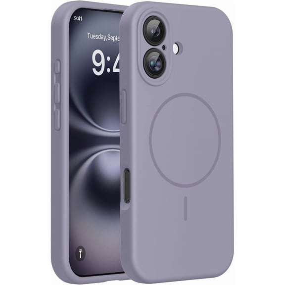 JJEAN-Compatible with iPhone 16 Case, [Soft Anti-Scratch Microfiber Lining], Compatible with MagSafe, Liquid Silicone Case Shockproof Drop Protection Phone Case for 16,Lavender Gray
