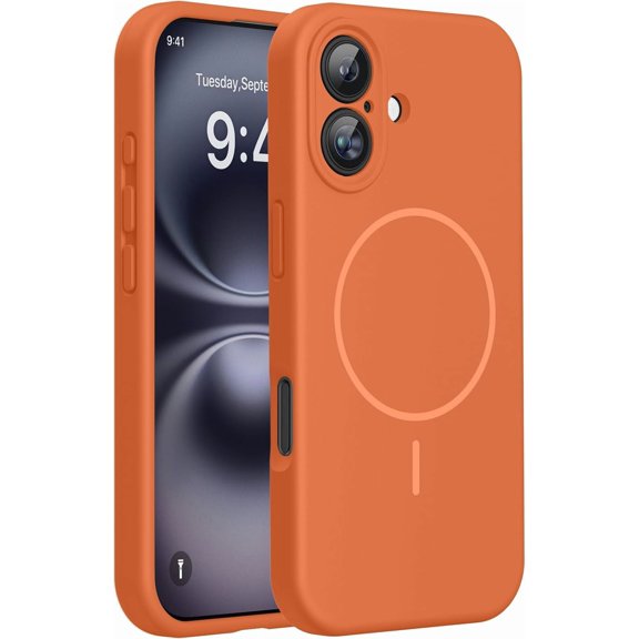 JJEAN-Compatible with iPhone 16 Case, [Soft Anti-Scratch Microfiber Lining], Compatible with MagSafe, Liquid Silicone Case Shockproof Drop Protection Phone Case for 16,Orange