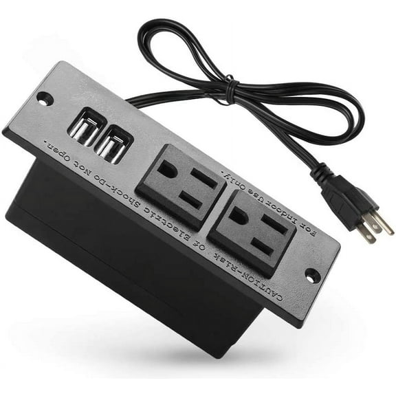 JJEAN-Conference Recessed Power Strip Socket with USB Ports,Table Power Strip,Desktop Charging Station with 2-Outlets and 2 USB Ports