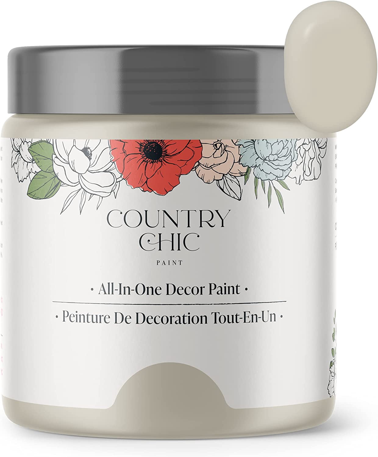 JJEAN-Country Chic All-in-One Chalk Paint for Furniture, Cabinets, Home Decor, Eco-Friendly, Matte Finish, Built-In Primer & Top Coat for Wood, Metal - No Wax Needed (Sunday Tea (Warm Grey), Sample (
