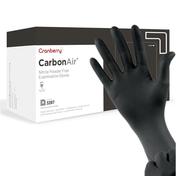 JJEAN-Cranberry Carbon Air Black Nitrile Gloves Disposable, Latex Free Powder Free, Dental & Medical Exam & Food Safe Gloves, 2.5 Mil Chemo Rated, Fentanyl Resistant, Low Dermatitis (Large, 30